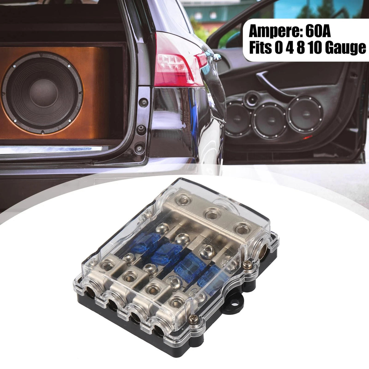 4 Way Fuse Holder Distribution Block w/ 60 Amp Mini ANL Fuse for Car