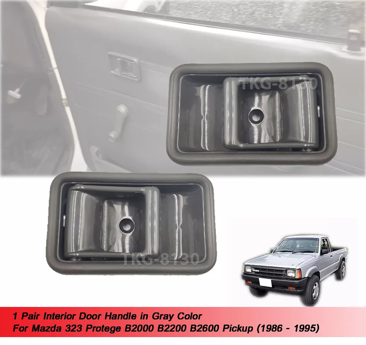 2 x Interior Door Handles Gray for Mazda 323, Protege, B2000, B2200 (1986-1998)