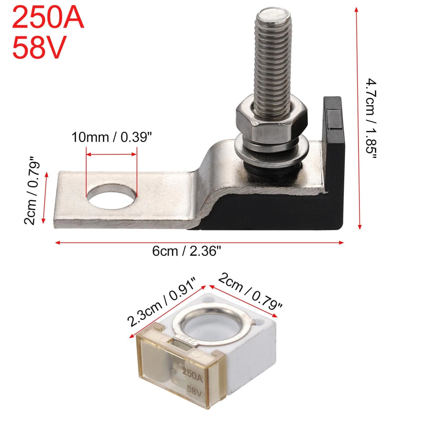 2 x 250A Terminal Fuse Block Kit 58V for Car Marine Boat