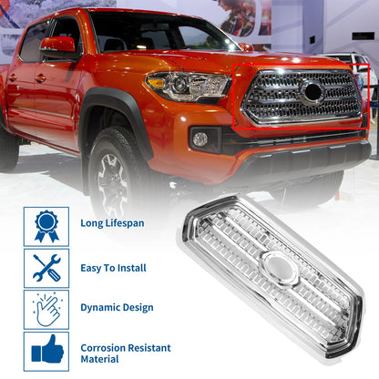 Front Hood Bumper Grille for Toyota Tacoma (2016-2020) Chrome Silver Tone