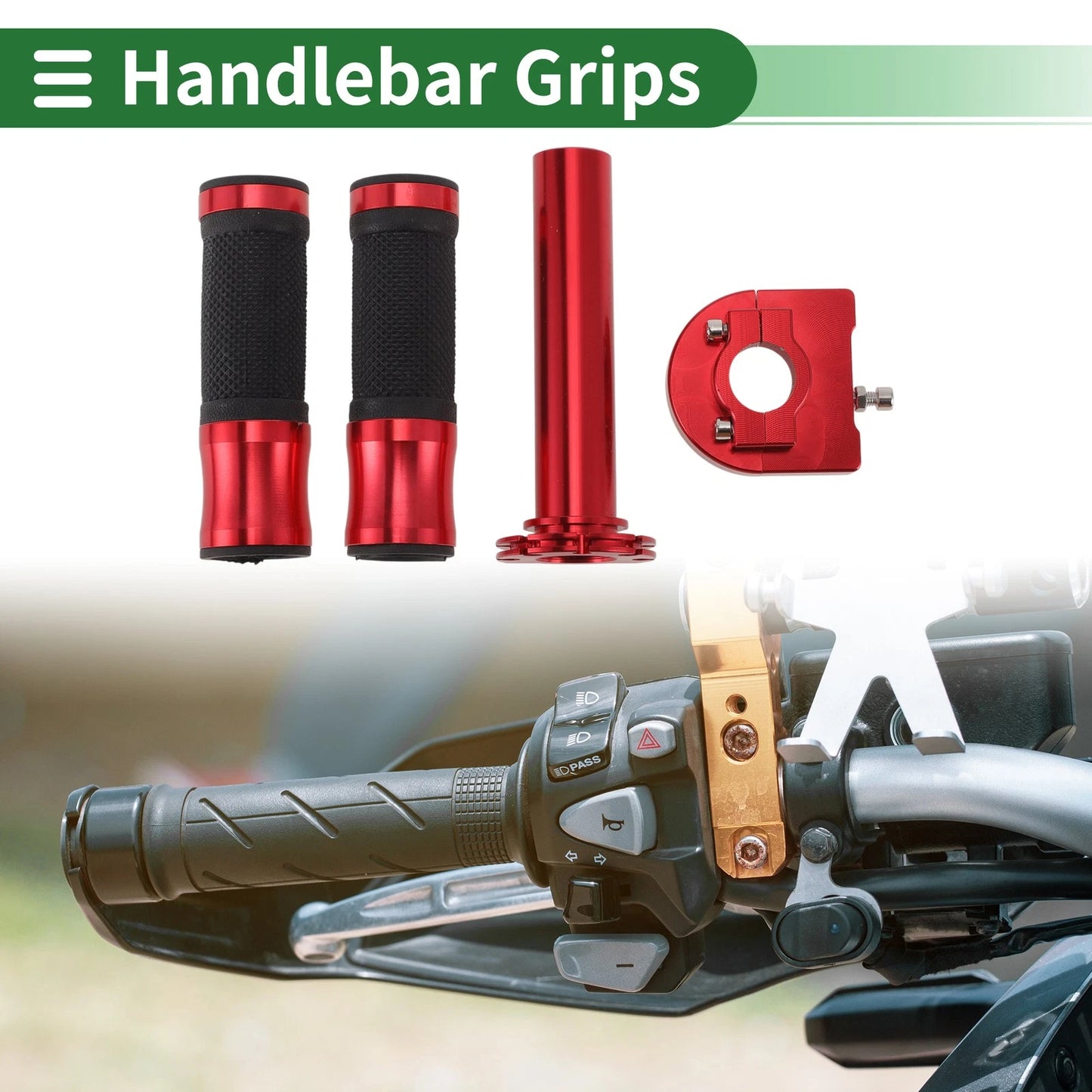 7/8" 22mm Hand Grips Cover Kit for Motorcycle Red Side Logo
