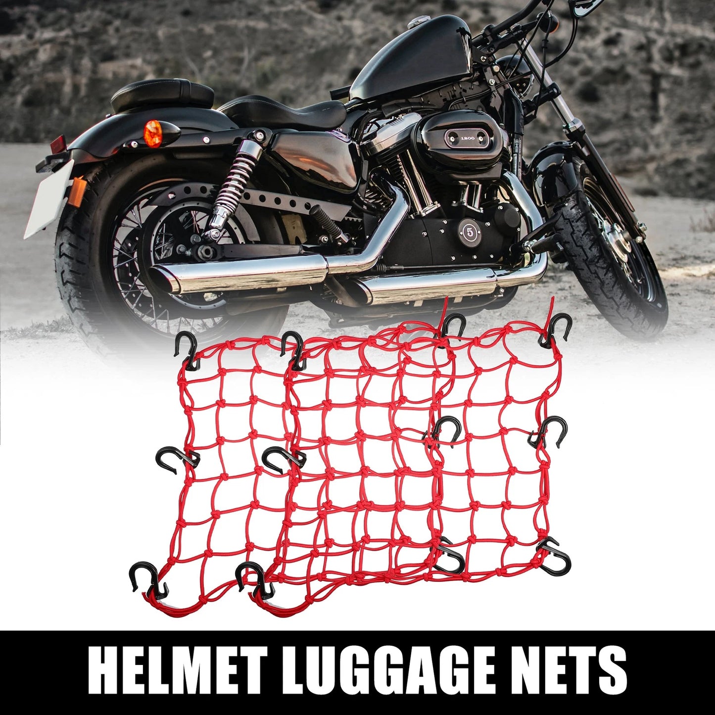 2 x 40x40cm 49 Holes Motorcycle Luggage Net Bag with 6 Hooks