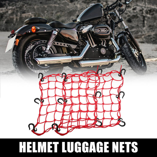 2 x 40x40cm 49 Holes Motorcycle Luggage Net Bag with 6 Hooks