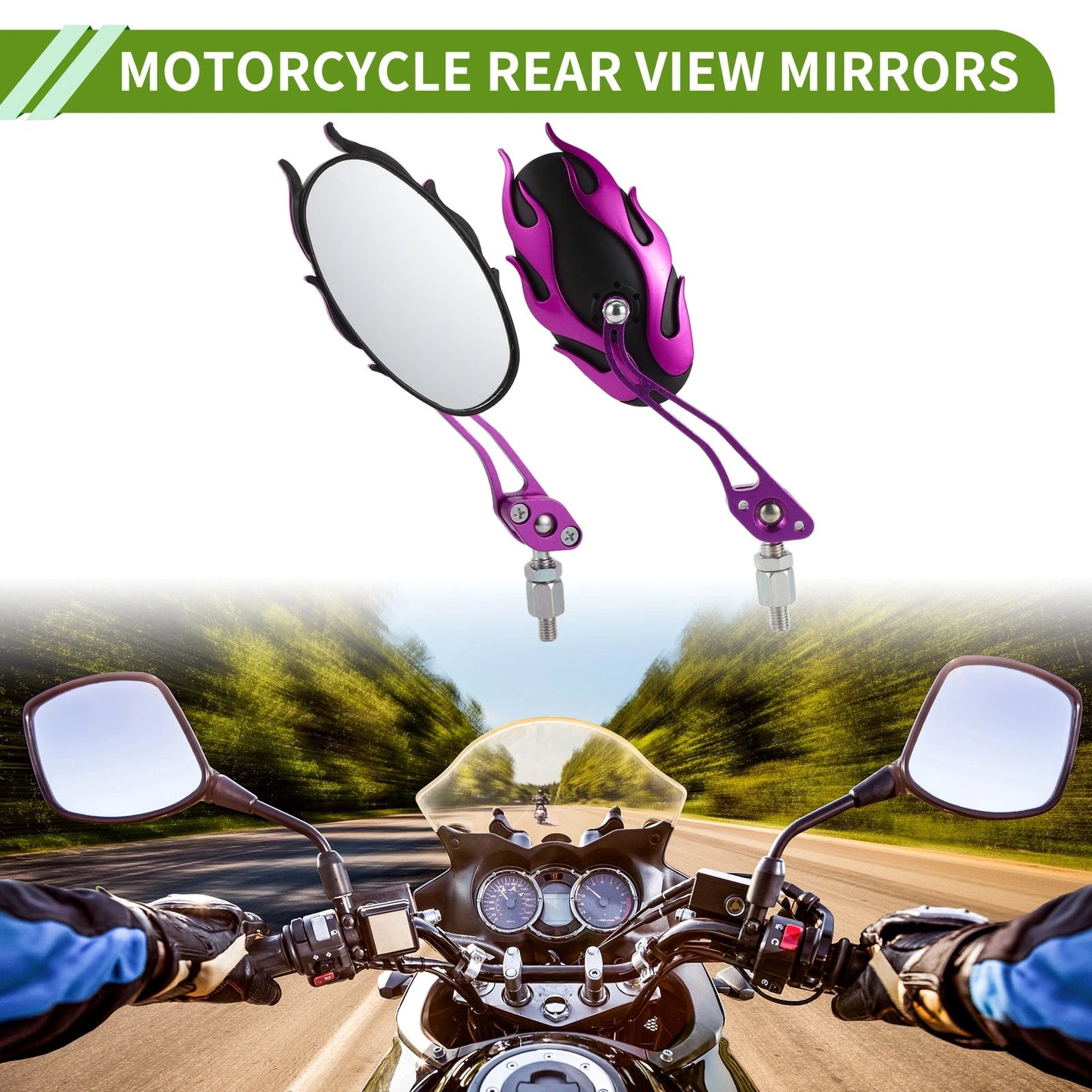 M8/M10 Motorcycle Rear View Mirrors Oval Shape Purple Aluminum Alloy