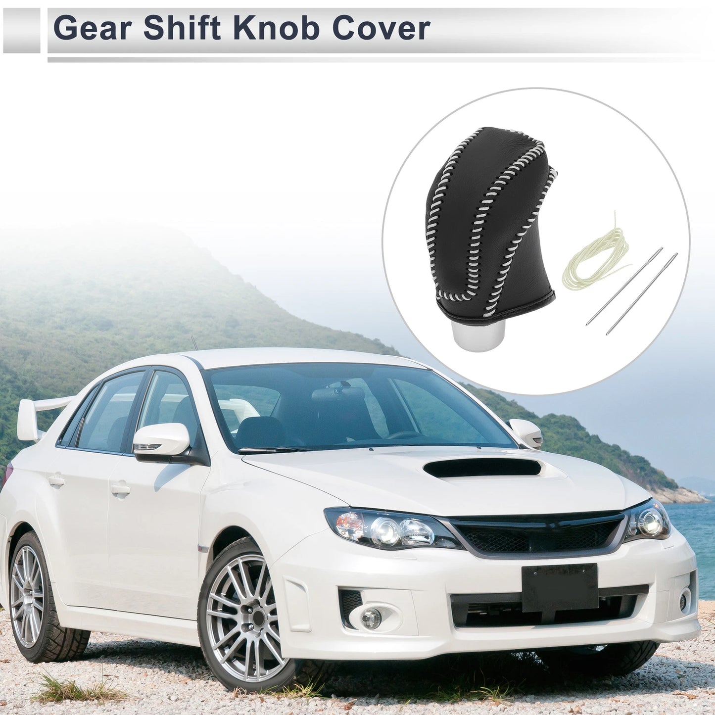 Gear Shift Knob Cover for Subaru Impreza (2017-2023) Black Beige Faux Leather