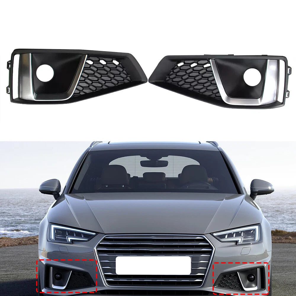 Front Bumper Fog Light Grille Cover w/ACC Hole for AUDI A4 (2017–2020)