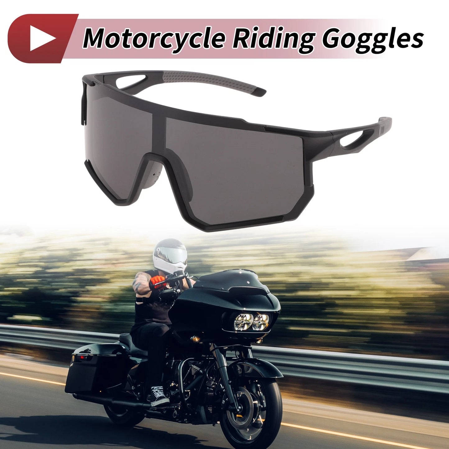 Motorcycle Riding Goggles Black Lens Black Frame PC UV400