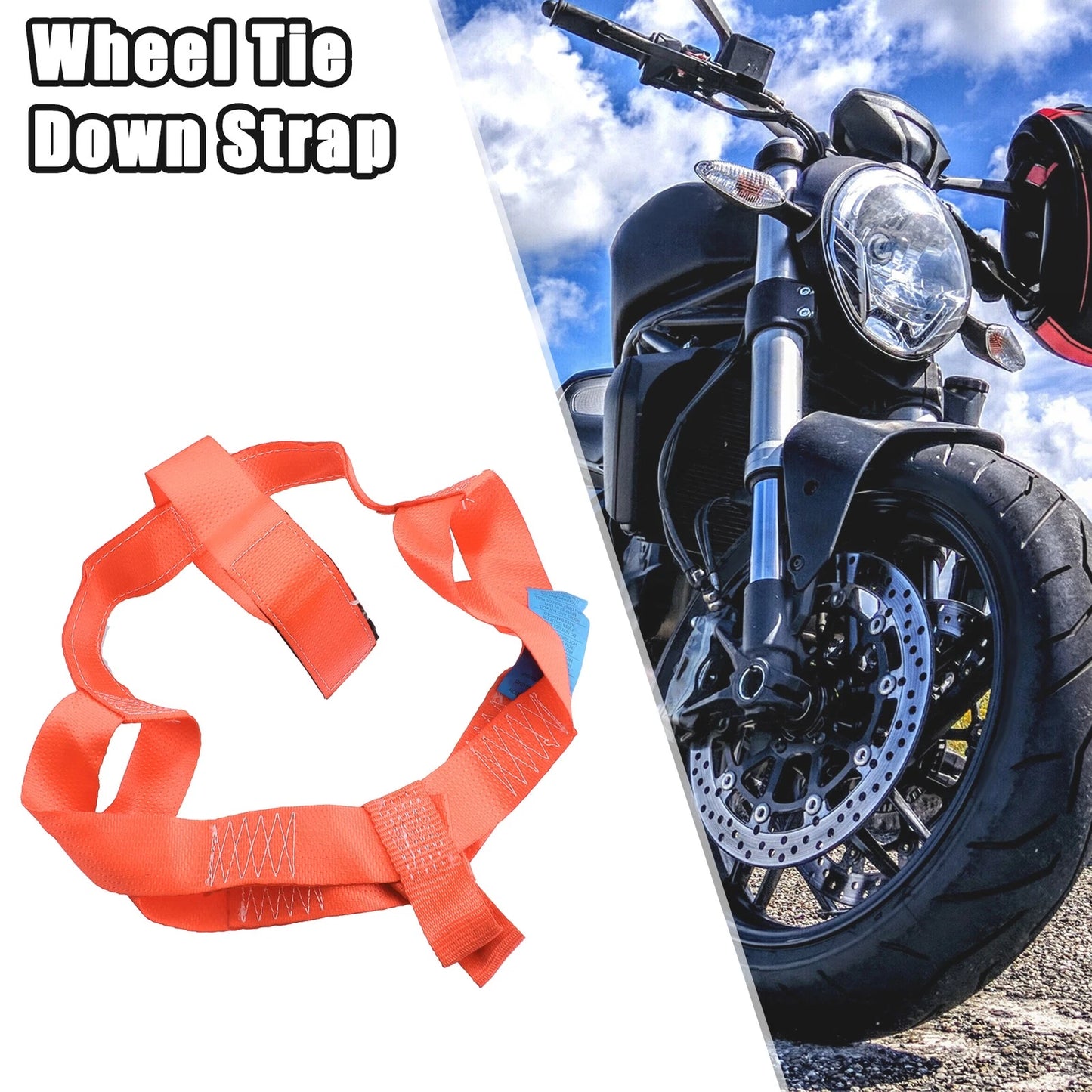1 x Rear Wheel Transport Tie Down Strap for Motorcycle Universal Nylon Orange