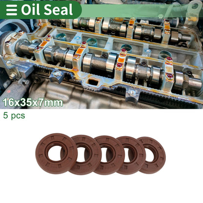 Oil Seal FKM Rubber 16x35x7mm Brown 5 Pcs