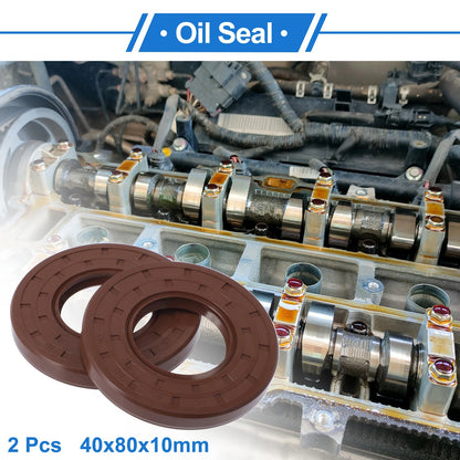 Oil Seal 40x80x10mm Seal Ring Rotary Shaft FKM Brown 2 Pcs