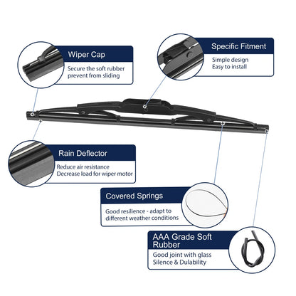 2 x Rear Windshield Wiper Blades for Jeep Compass (2007-2015)