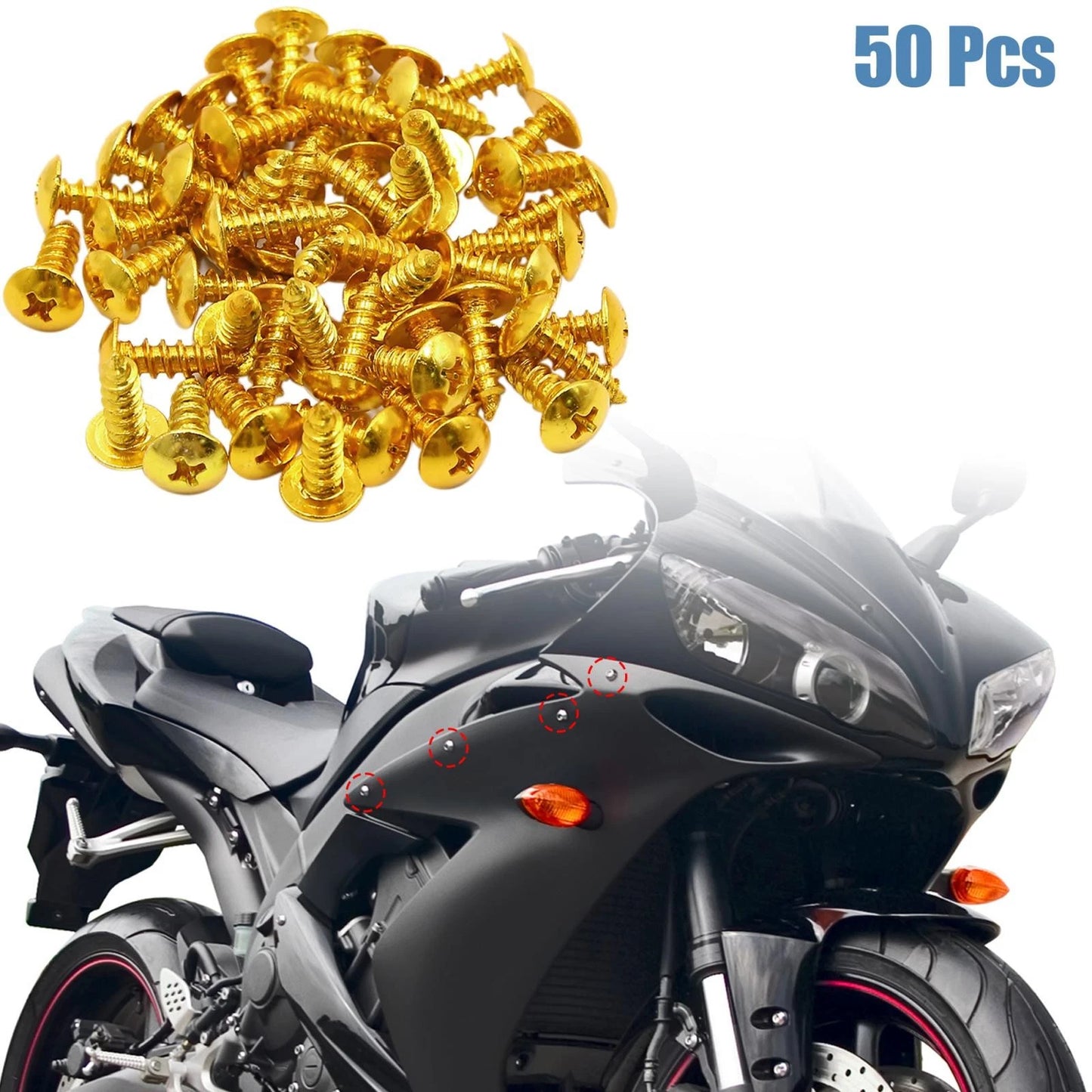 50pcs Universal Gold Tone Motorcycle Round Cross Head Self-Tapping Bolts