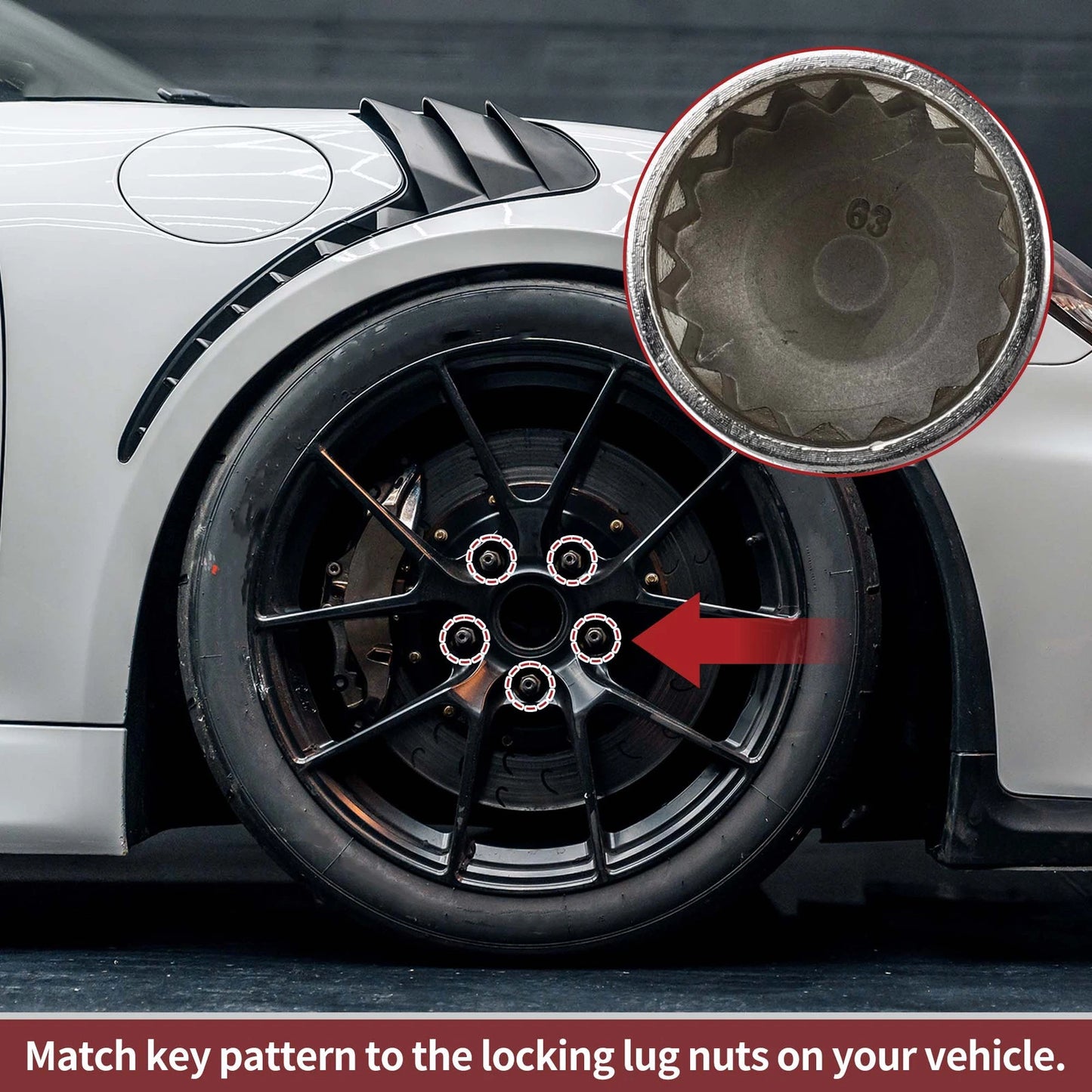 Wheel Lock Lug Nut 17 Teeth Anti-theft Key Socket for Porsche Cayenne