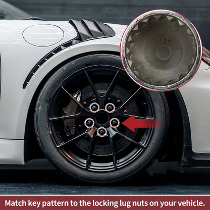 Wheel Lock Lug Nut 17 Teeth Anti-theft Key Socket for Porsche Cayenne