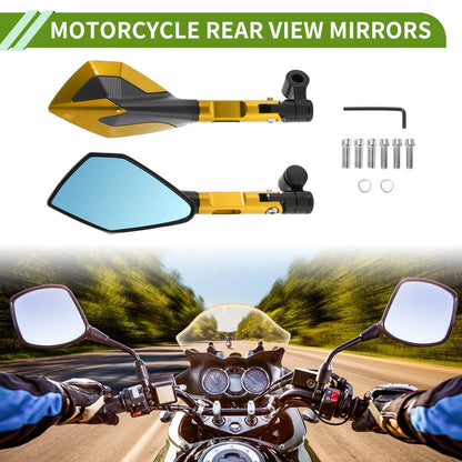 Rear View Mirrors M8/M10 Polygonal Shape Gold Tone Aluminum Alloy for M8/M10