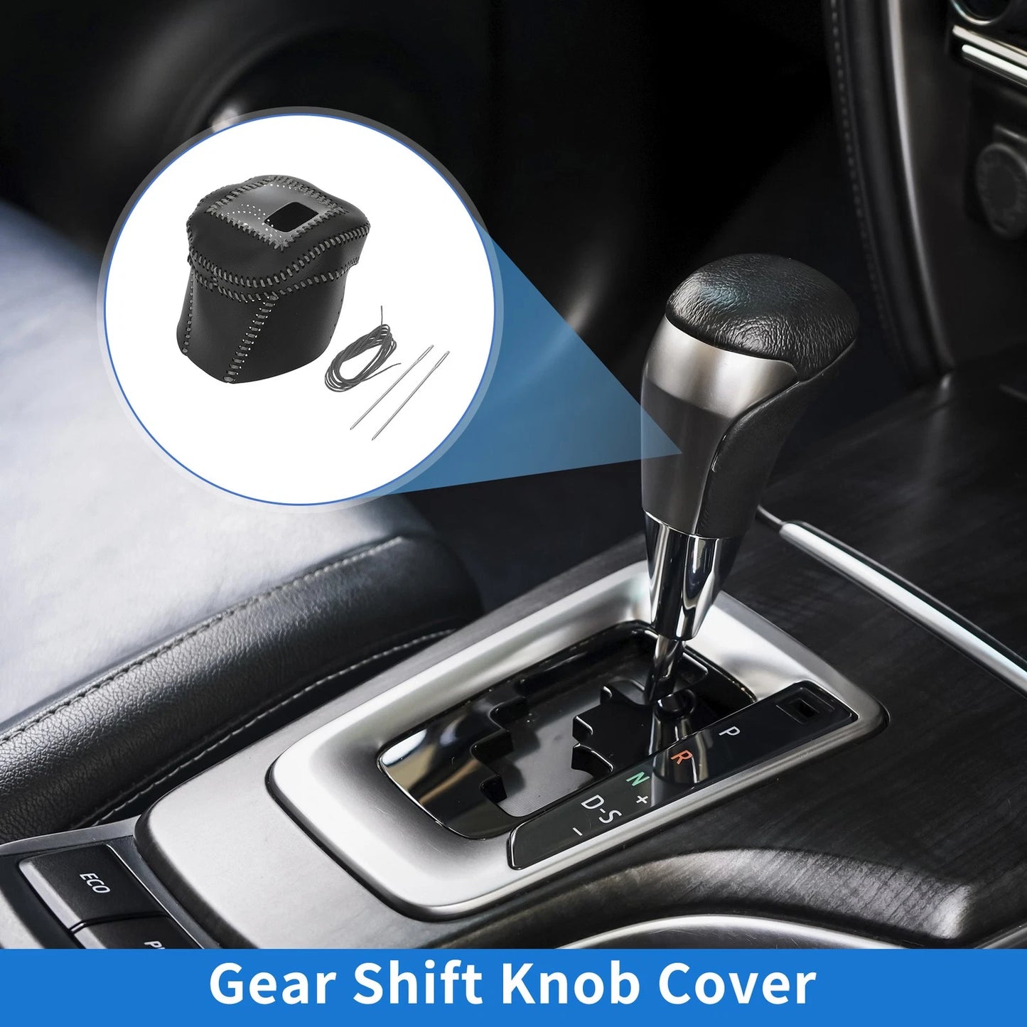 Gear Shift Knob Cover for Nissan Rogue 2021-2024 Black Grey Faux Leather