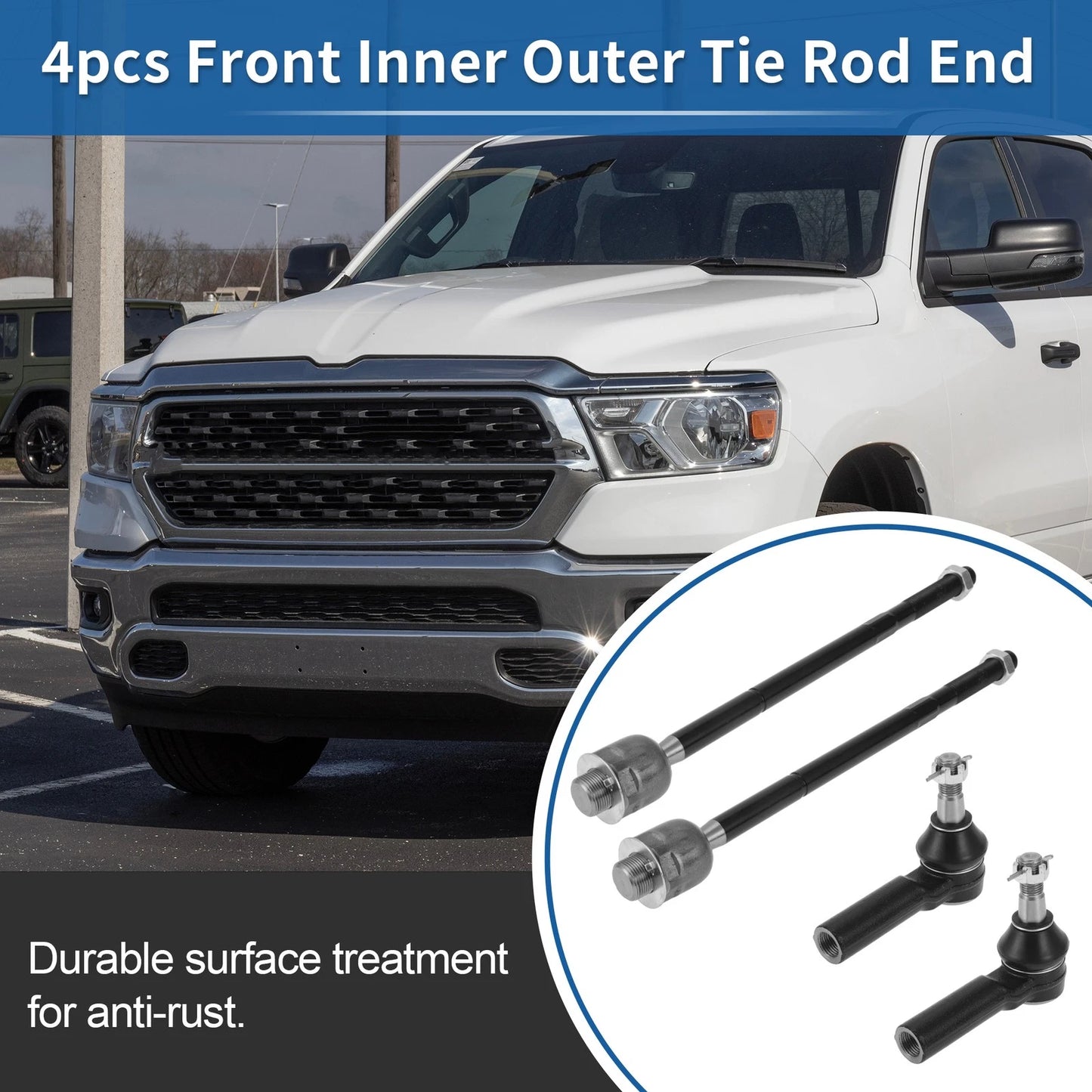 4x Front Inner Outer Tie Rod End Link for Dodge Ram 1500 (2011-2015)