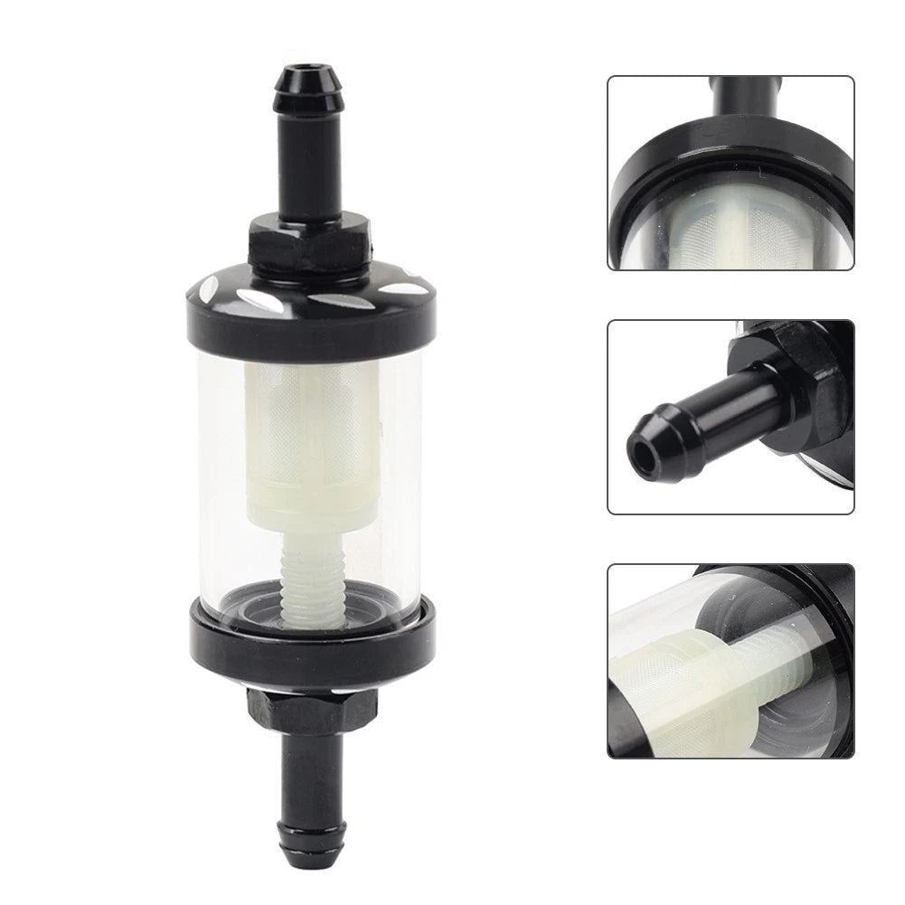 Black Universal 8MM 5/16 Inline Reusable Motorcycle Gas Fuel Filter for Bikes