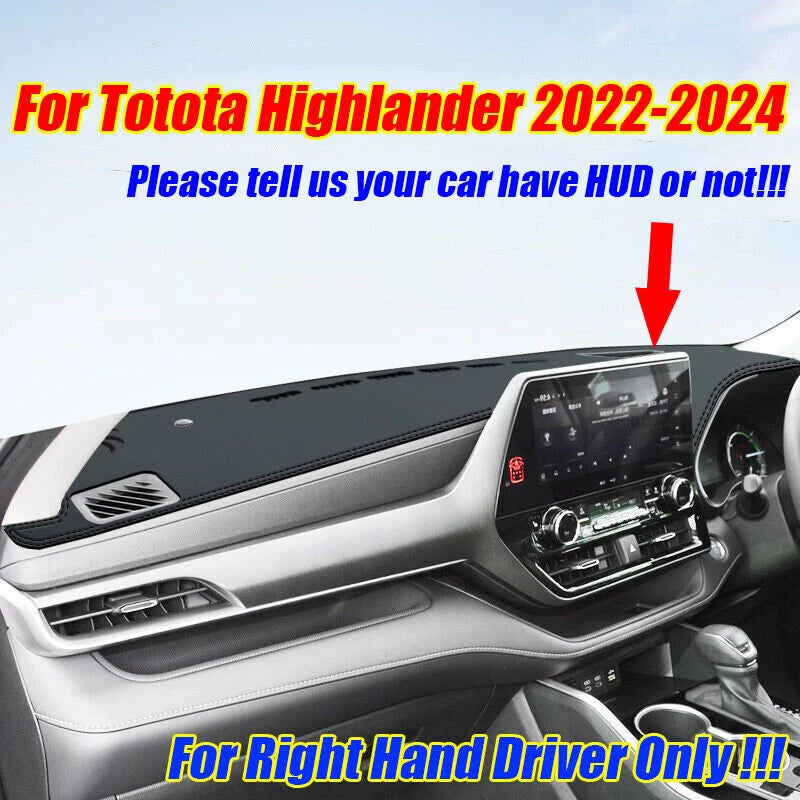 RHD Leather Dashboard Cover Protector Mat for Toyota Highlander (2022–2024)