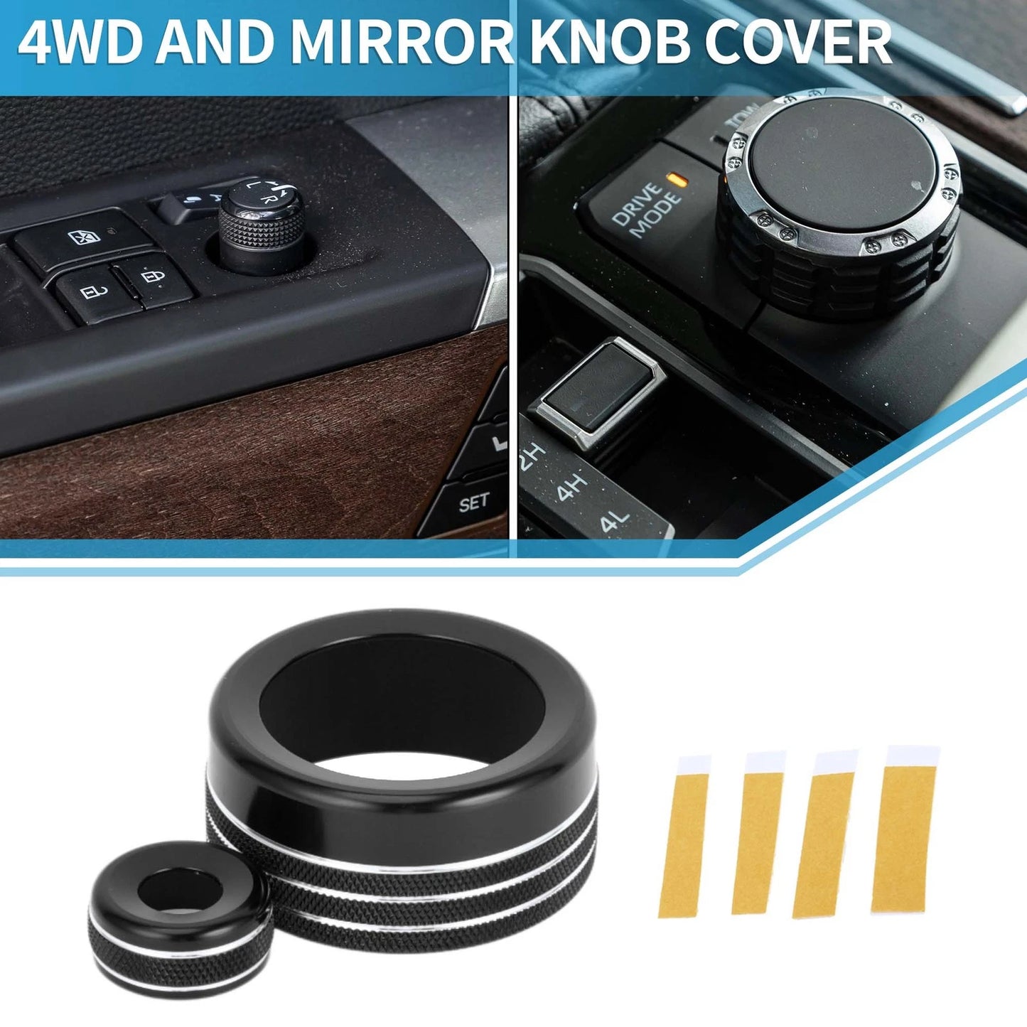 4WD Drive Mode & Mirror Knob Cover for Toyota Tundra (2022-2023)  Black