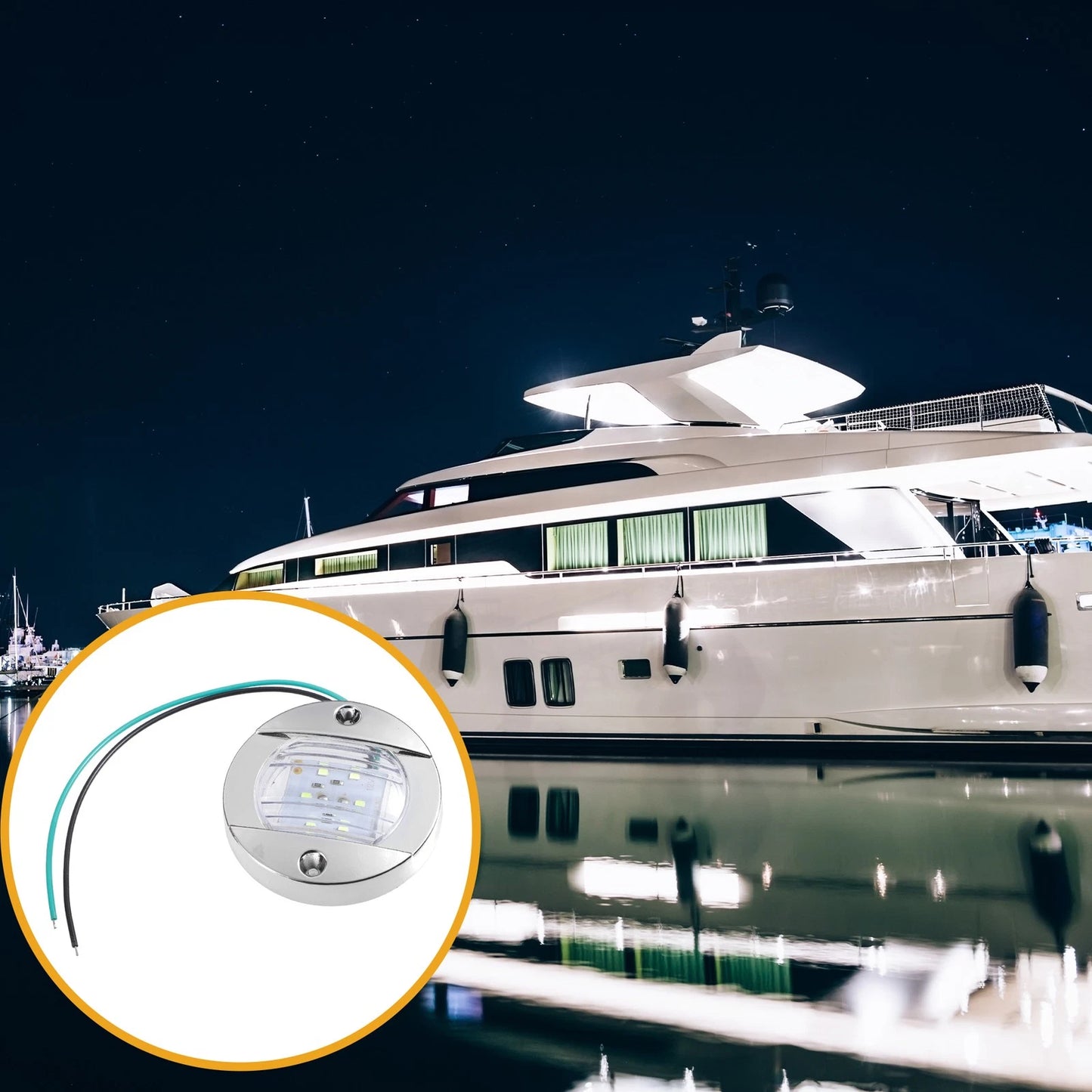 4 Pcs Universal Interior Round Marine Boat Light with 6 LEDs for Boat Green