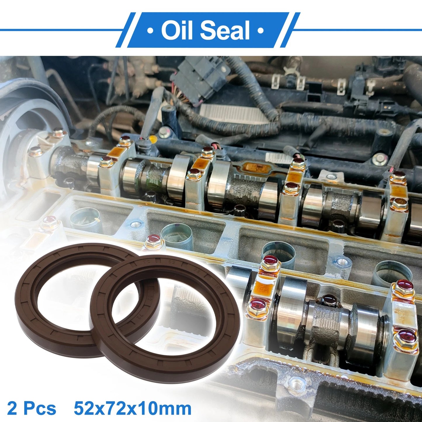 Oil Seal Seal Ring Rotary Shaft Seal FKM Rubber 52x72x10mm Brown 2 x Pcs