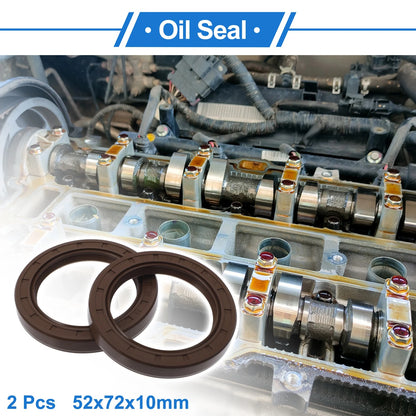 Oil Seal Seal Ring Rotary Shaft Seal FKM Rubber 52x72x10mm Brown 2 x Pcs