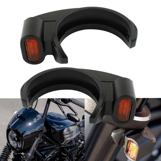 2 x Front Turn Signal Lights for Harley Sportster (2014-2023) Black Orange