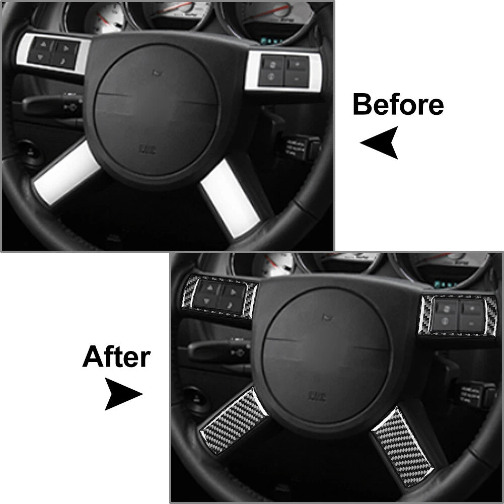 4 x Carbon Fiber Steering Wheel Button Covers for Dodge Challenger (2008-2010)