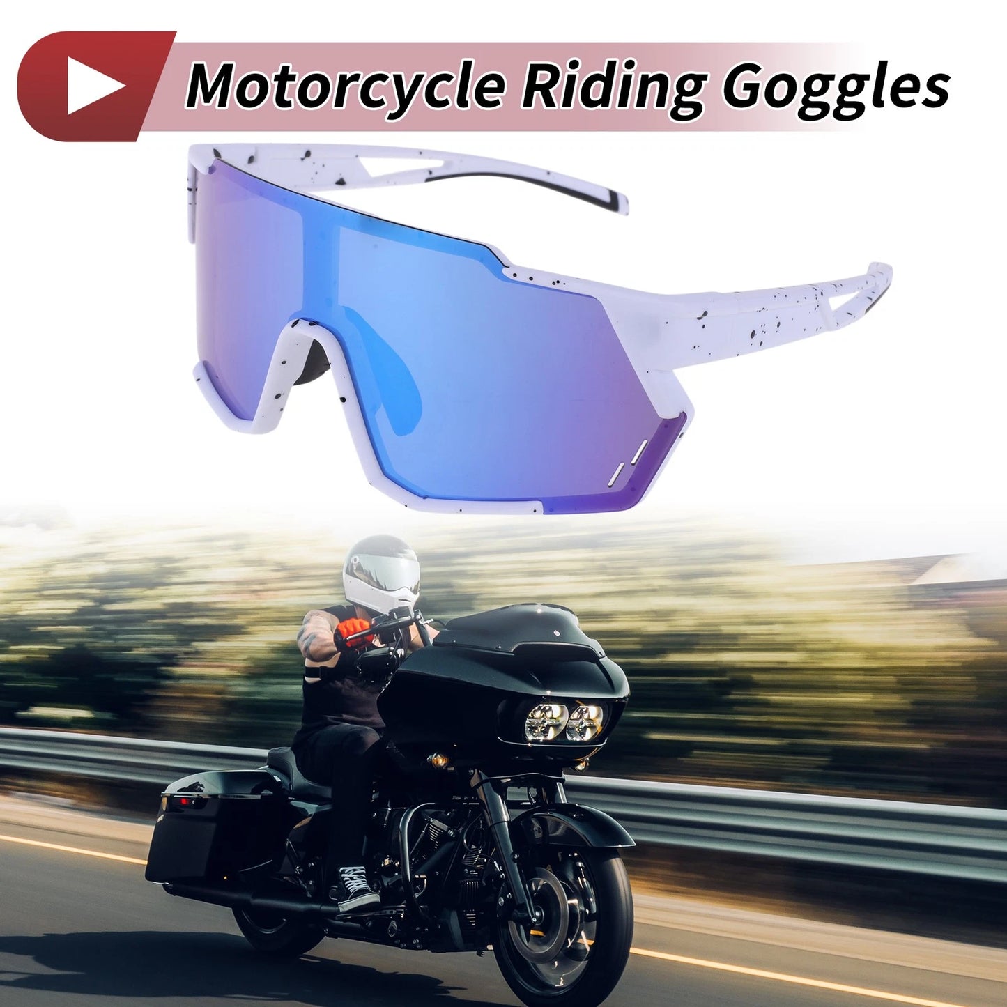 Goggles for Motorcycle UV400 Tri-Acetyl Cellulos Blue/White with Black Spots