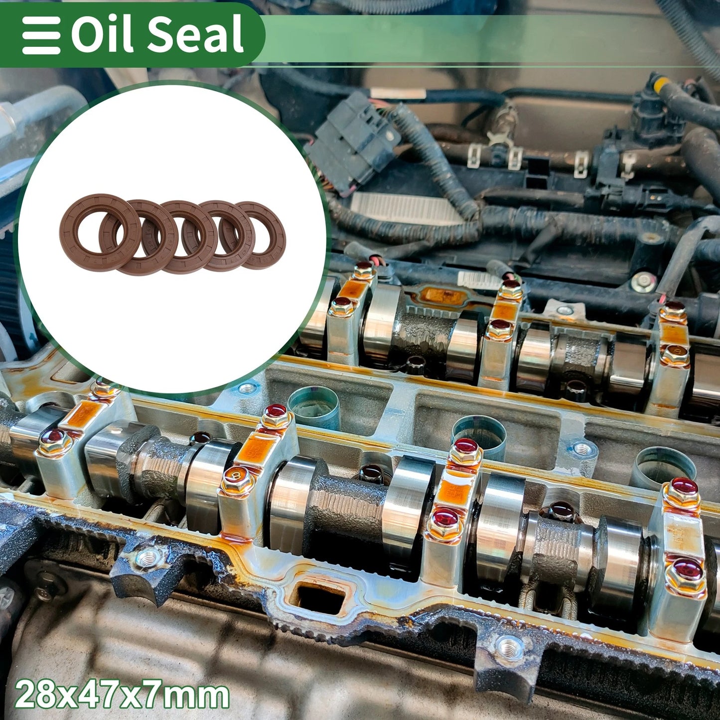 Oil Seal 28x47x7mm FKM Rubber Brown 5 Pcs