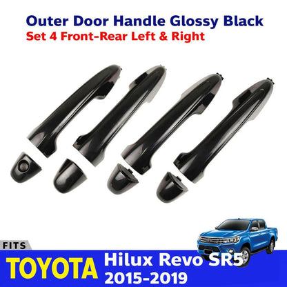 Outer Door Handle Black Gloss Set 4 Fits Toyota Hilux Revo SR5 4D Pickup 2015-19