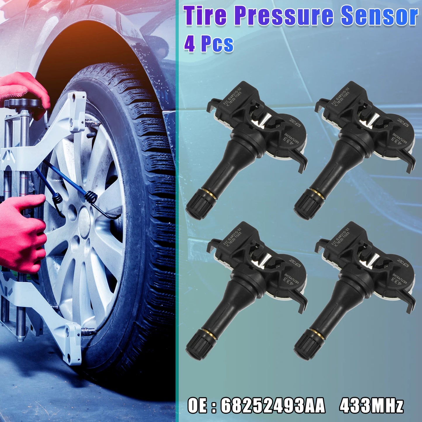 4 x Tire Pressure Monitoring System Sensors 433MHz for Jeep Compass (2017-2023)