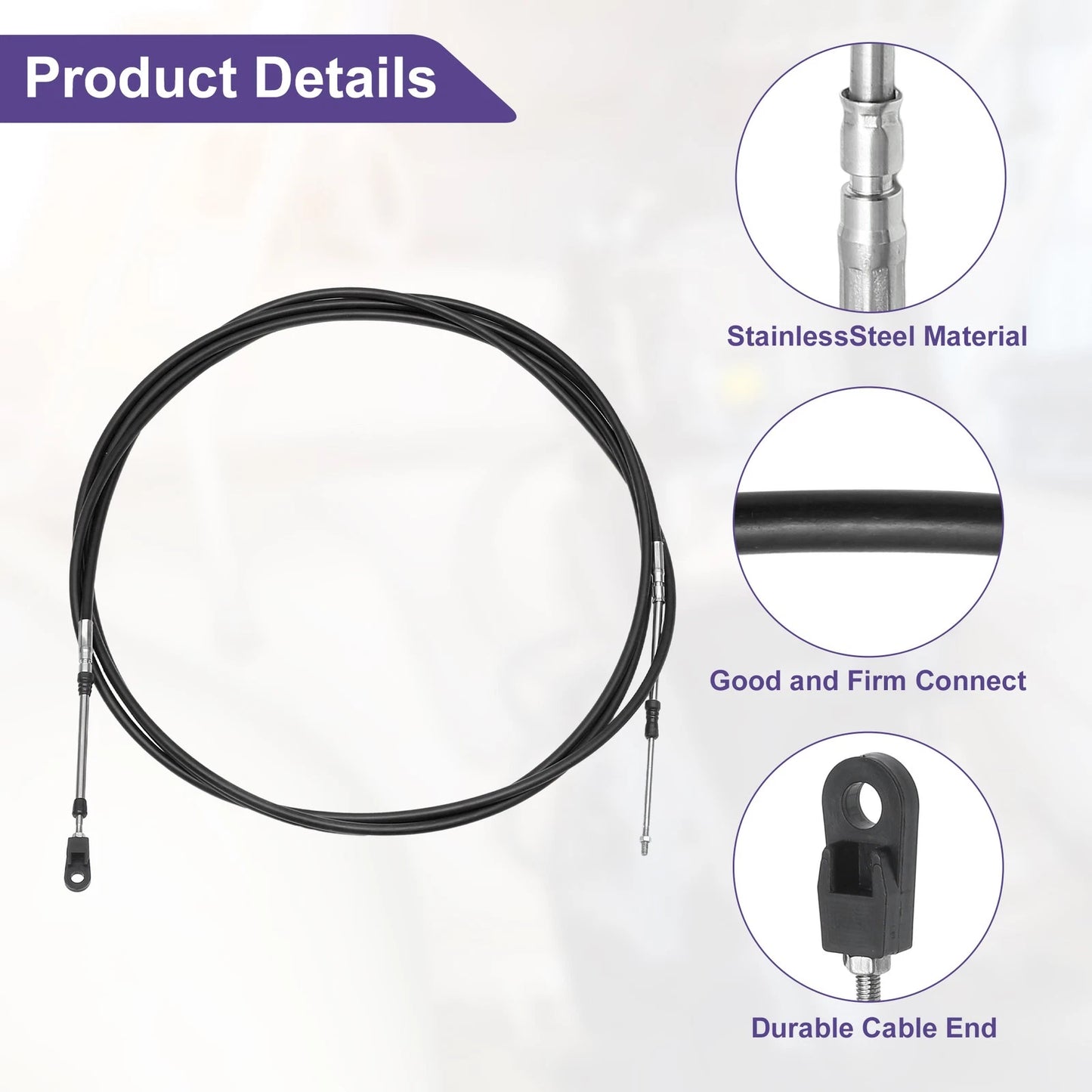2 x Marine Throttle Control Cable Black with Fastening Head
