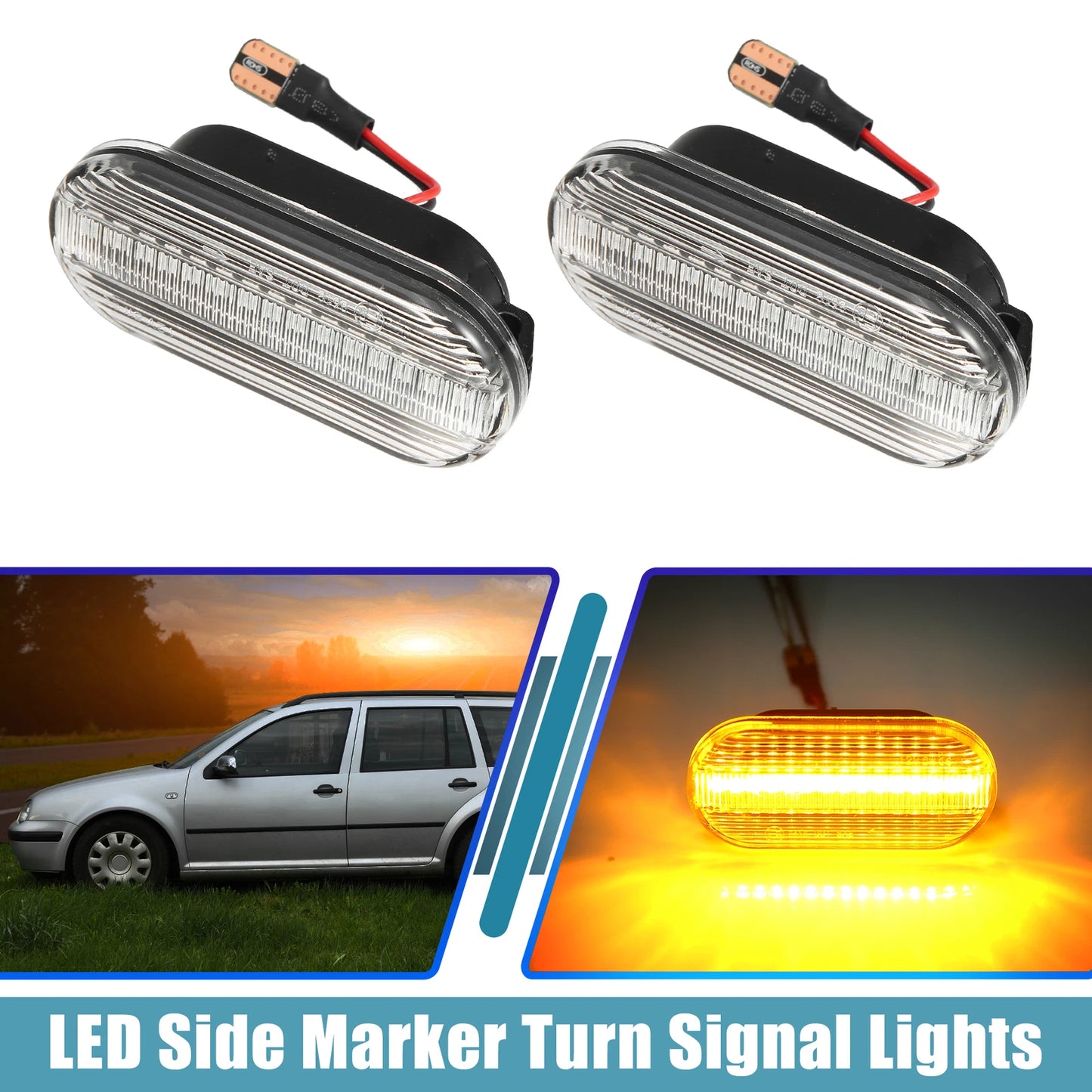LED Side Marker Turn Signal Lights 2 x Yellow for Ford Clear