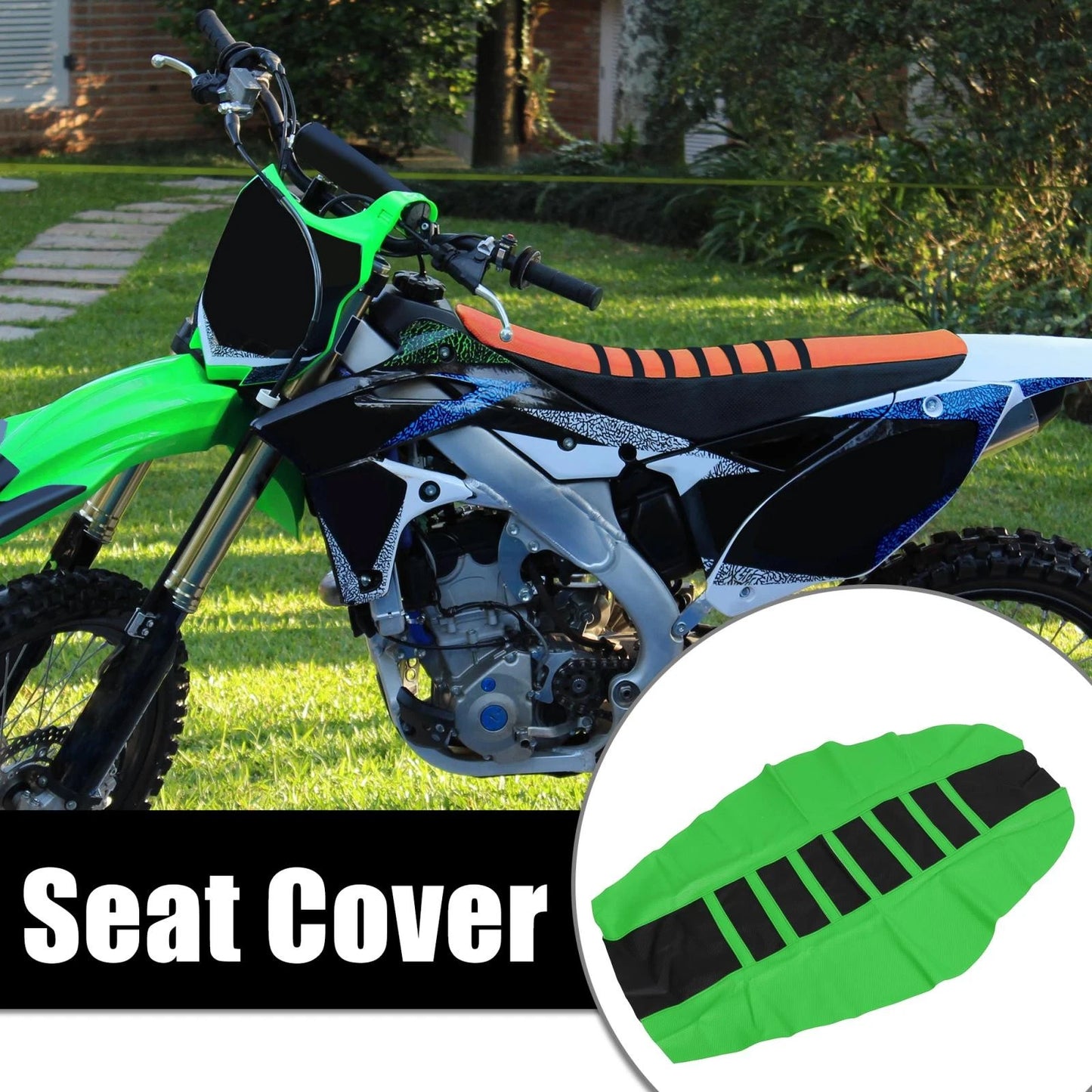 Seat Cover Anti Slip Cushion for Universal Motorcycle Dirt Bike Green Black