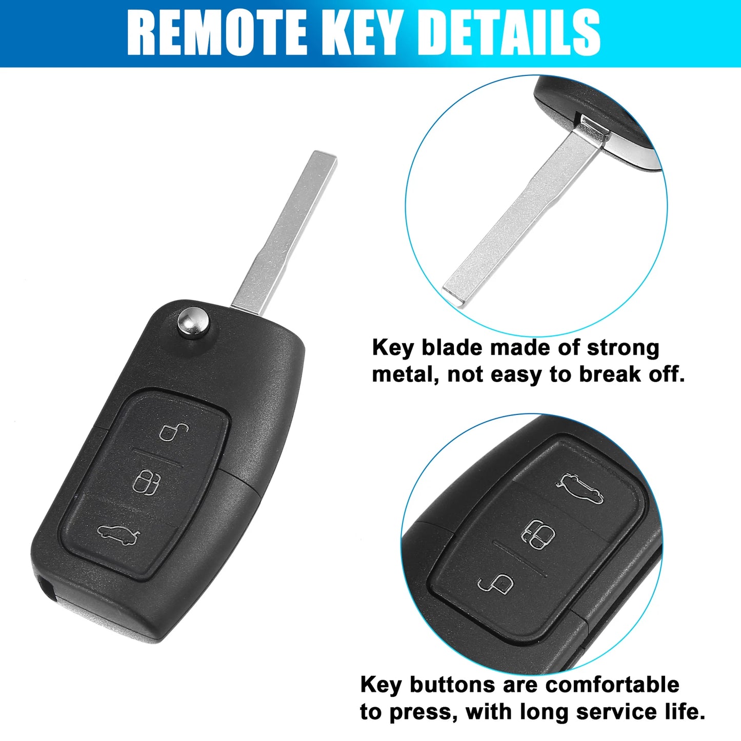 433MHz Car Remote Key Fob for Ford Focus, Mondeo, Fiesta, Galaxy