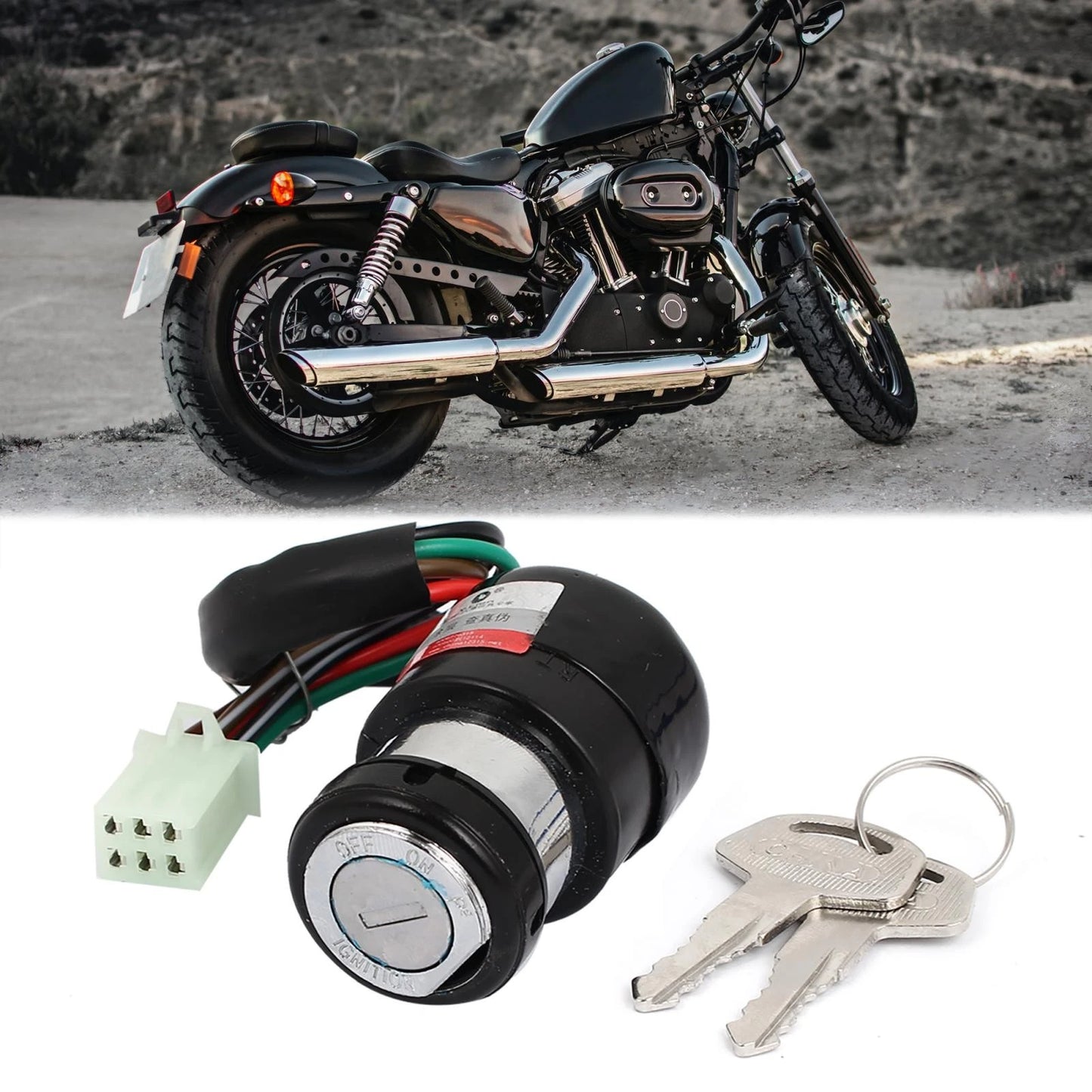 Ignition Switch Lock / 6 Wires / 2 x Keys / 21cm Cable for Scooter Motorcycle
