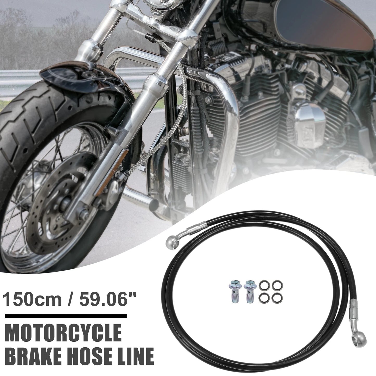 Brake Hose 150cm Hydraulic Brake Line Oil Hose Black for Motorcycle