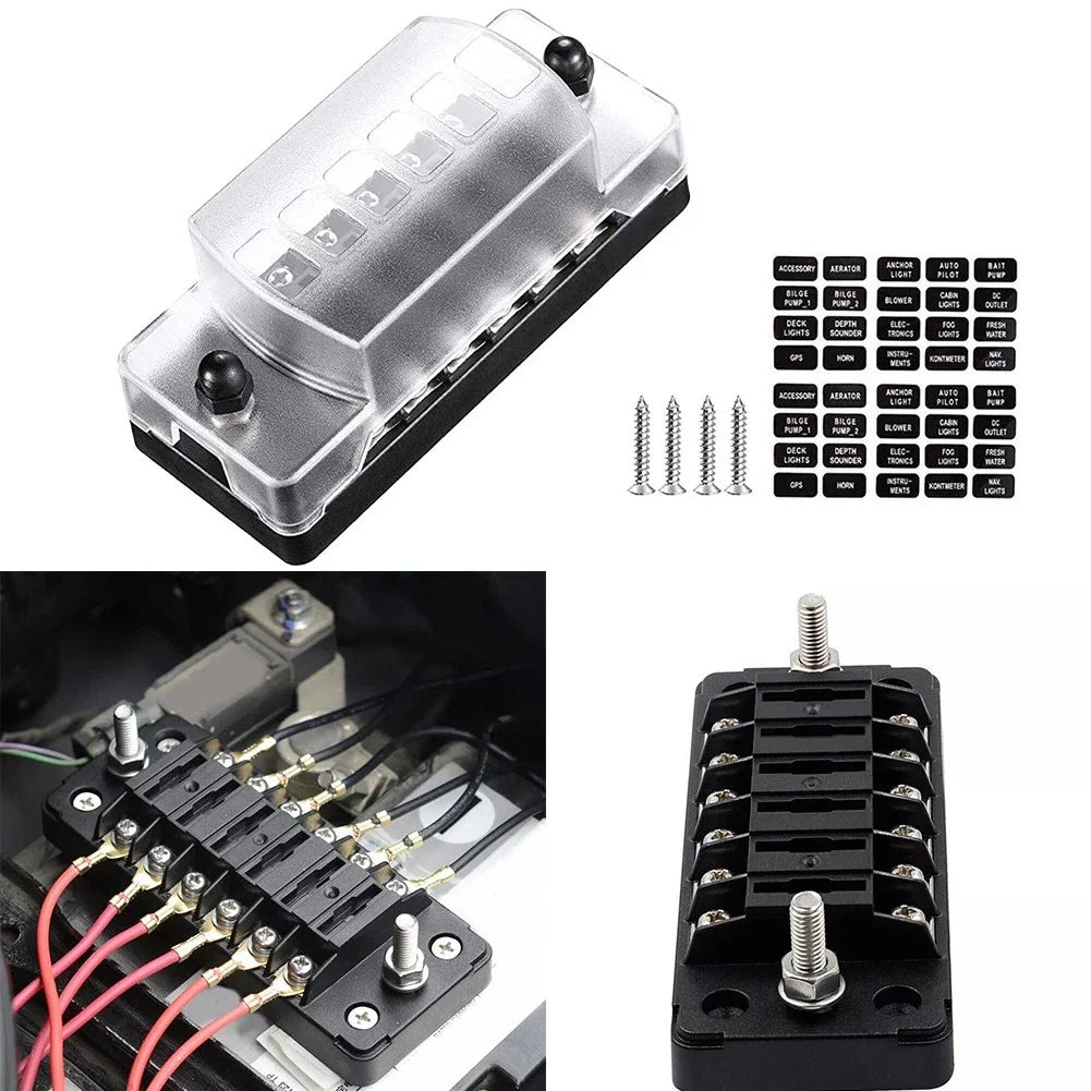 6 Way Car Fuse Box for Vehicles/Boats Compatible with 1A-20A Blade Fuses