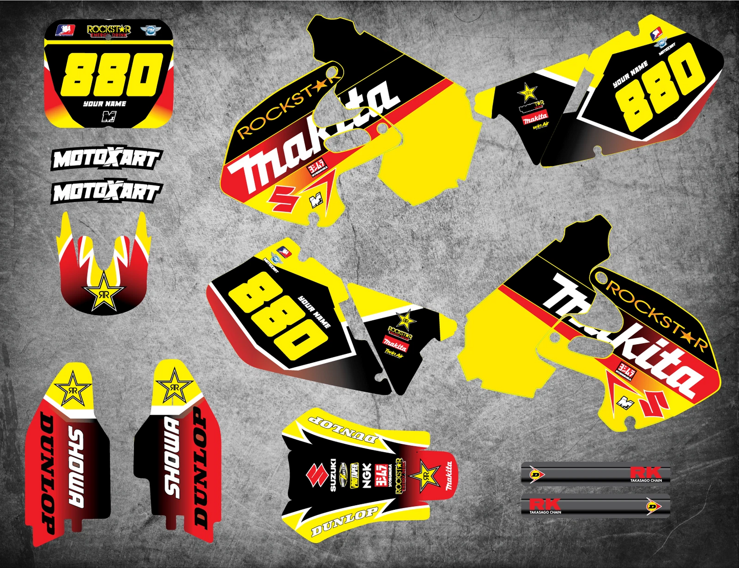 Custom Graphic Kit for Suzuki RM 125 Decals Stickers (1999-2000)