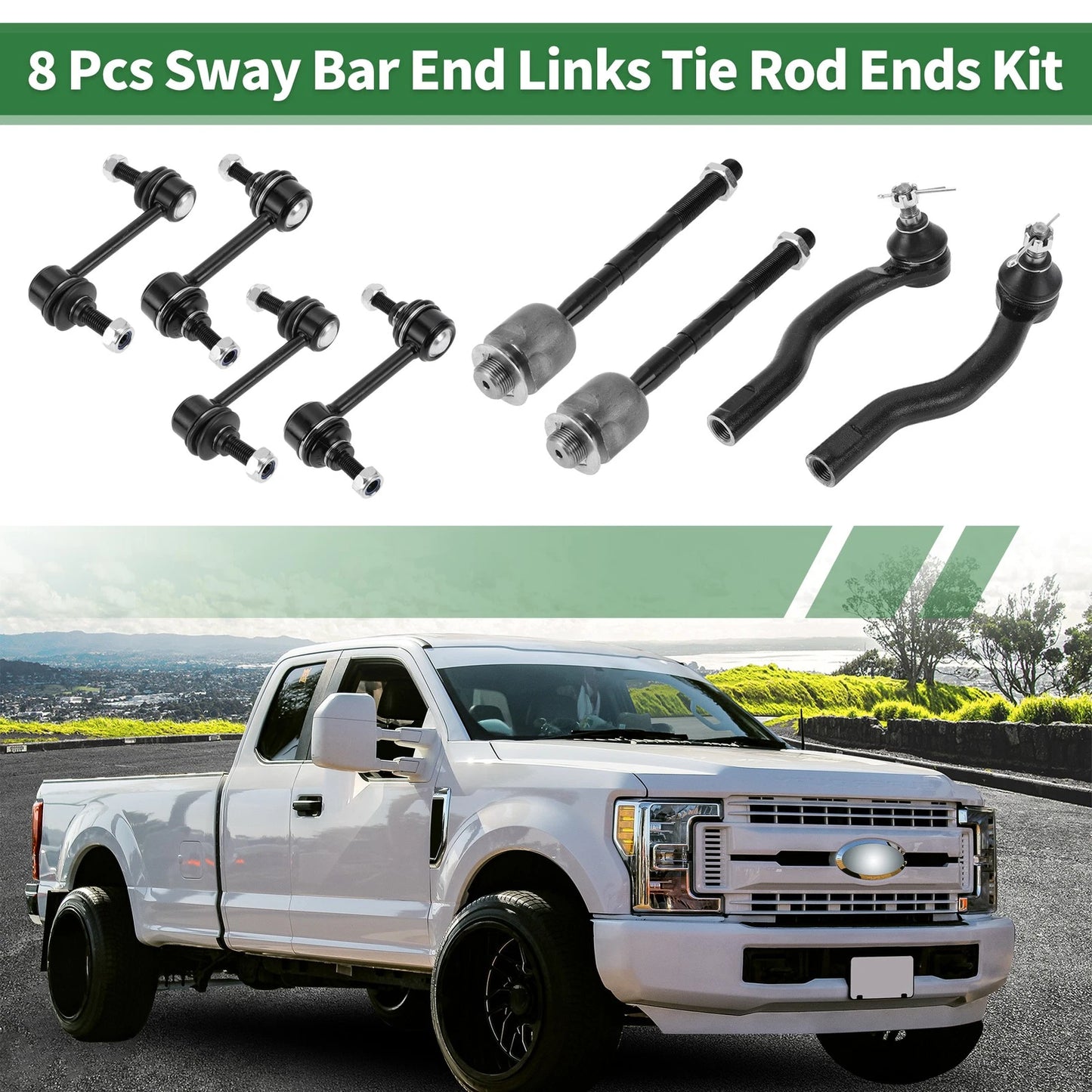 8pcs Front Suspension Kit Tie Rod Ends & Sway Bar Links for Ford Edge (2007-2010)