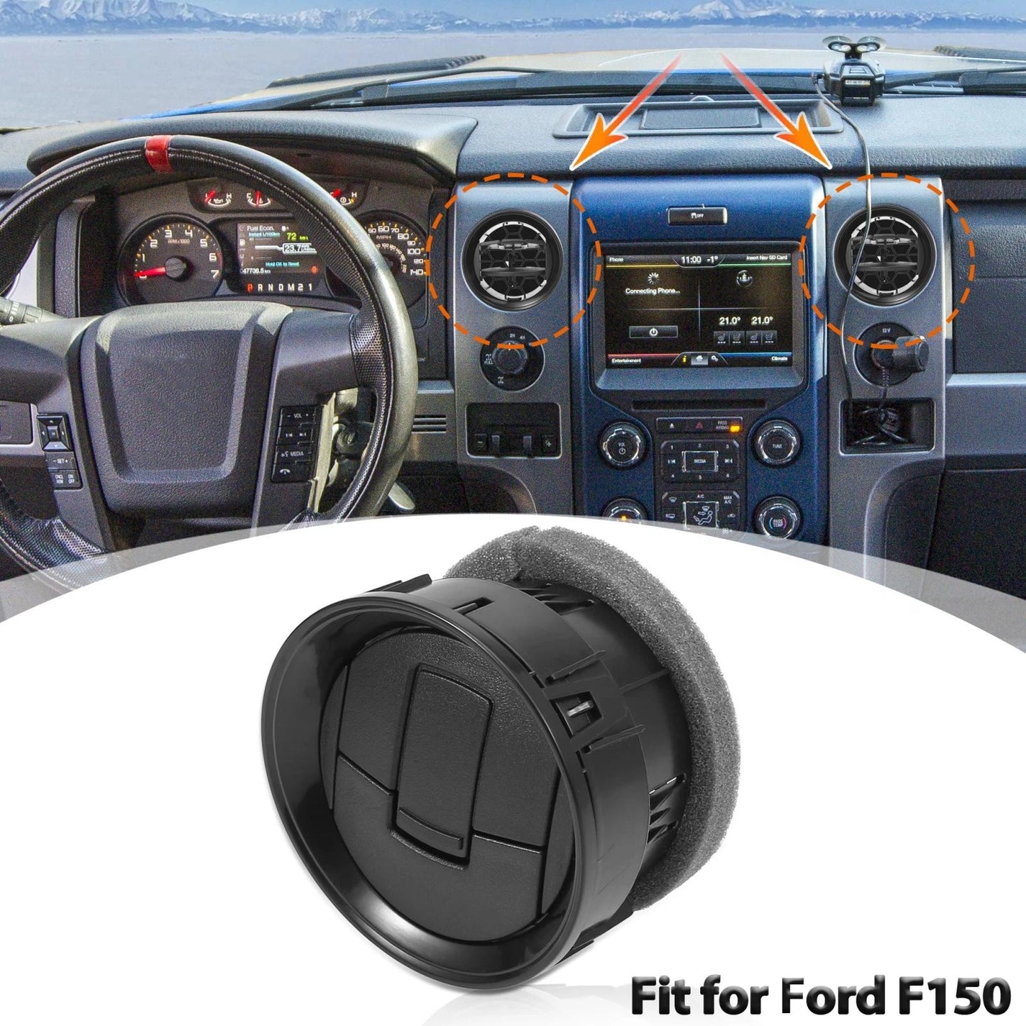 AC Heater Dash Air Vent for Ford F150 2012-2014 - Black Ventilation Outlet