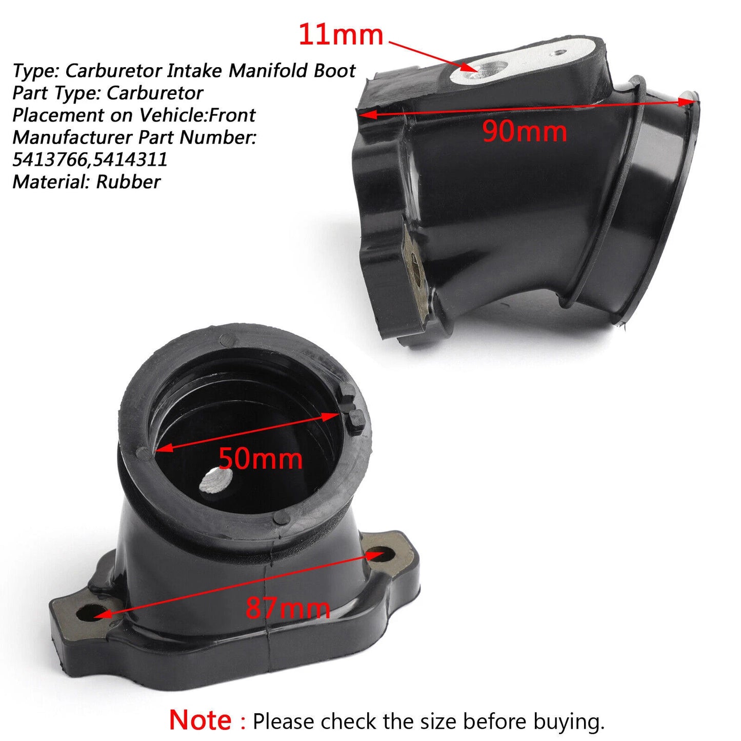 Rubber Connector for Carburetor Intake Manifold for Polaris RZR 4 Ranger 800 (2008-2014)