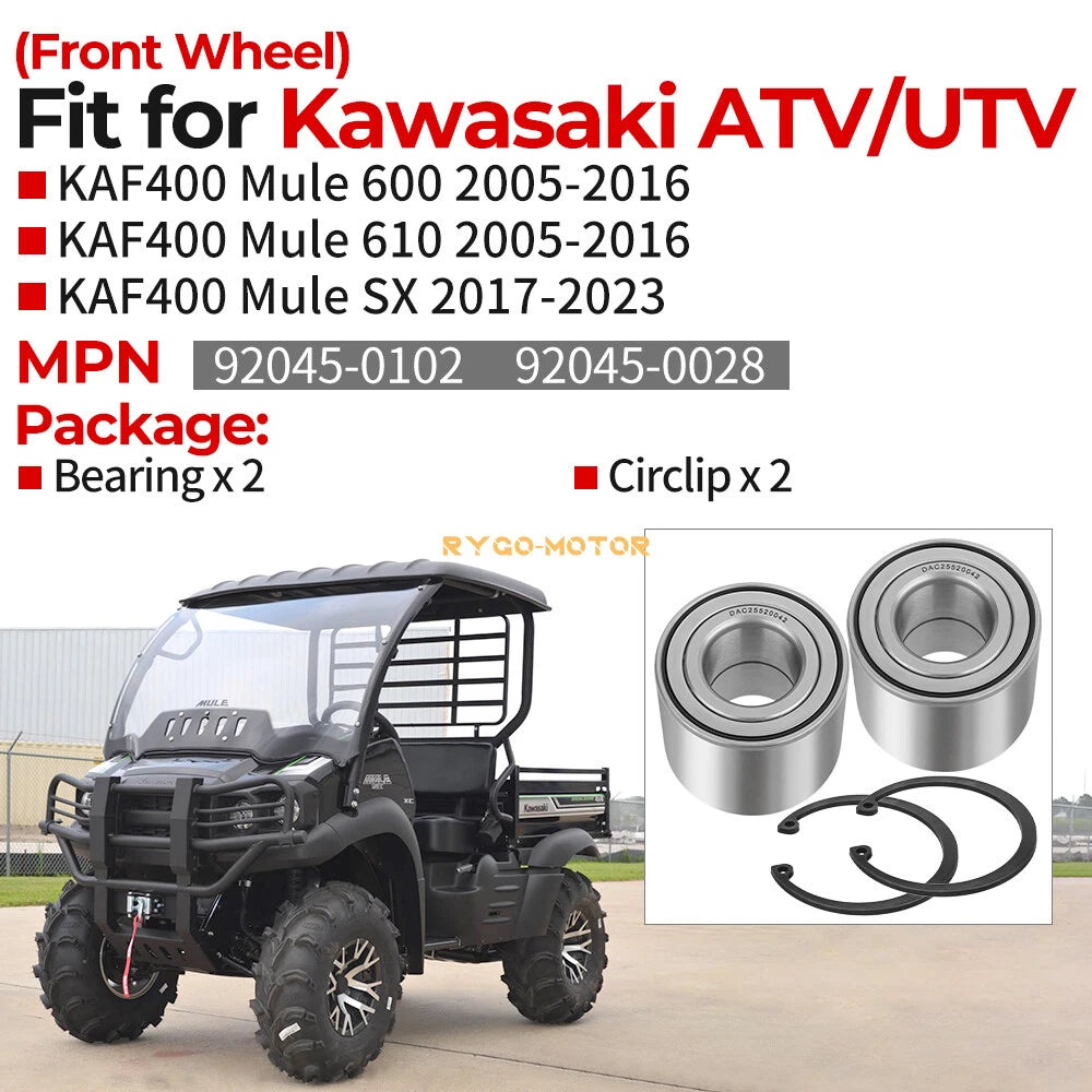 Front Wheel Bearing + Circlip Kit for Kawasaki Mule 600-610 SX KAF400(2005–2023)