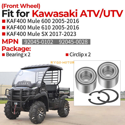 Front Wheel Bearing + Circlip Kit for Kawasaki Mule 600-610 SX KAF400(2005–2023)