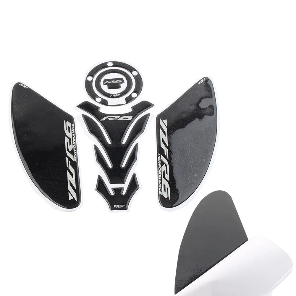 3D Carbon Fiber Tank Pad Traction Decal Set for Yamaha YZF-R6 (2006-2023)