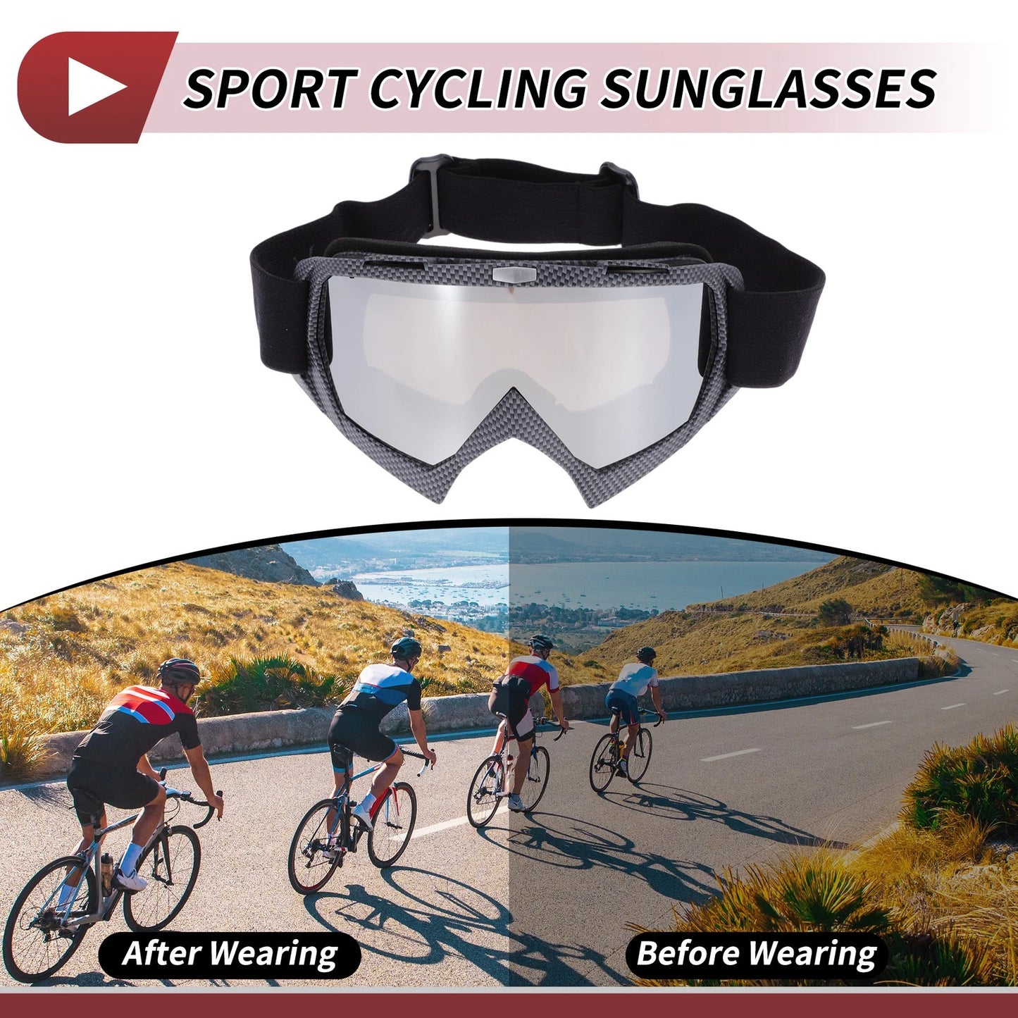 Motorcycle Riding Goggles Silver Tone Lens Black Gray Frame PC TPU