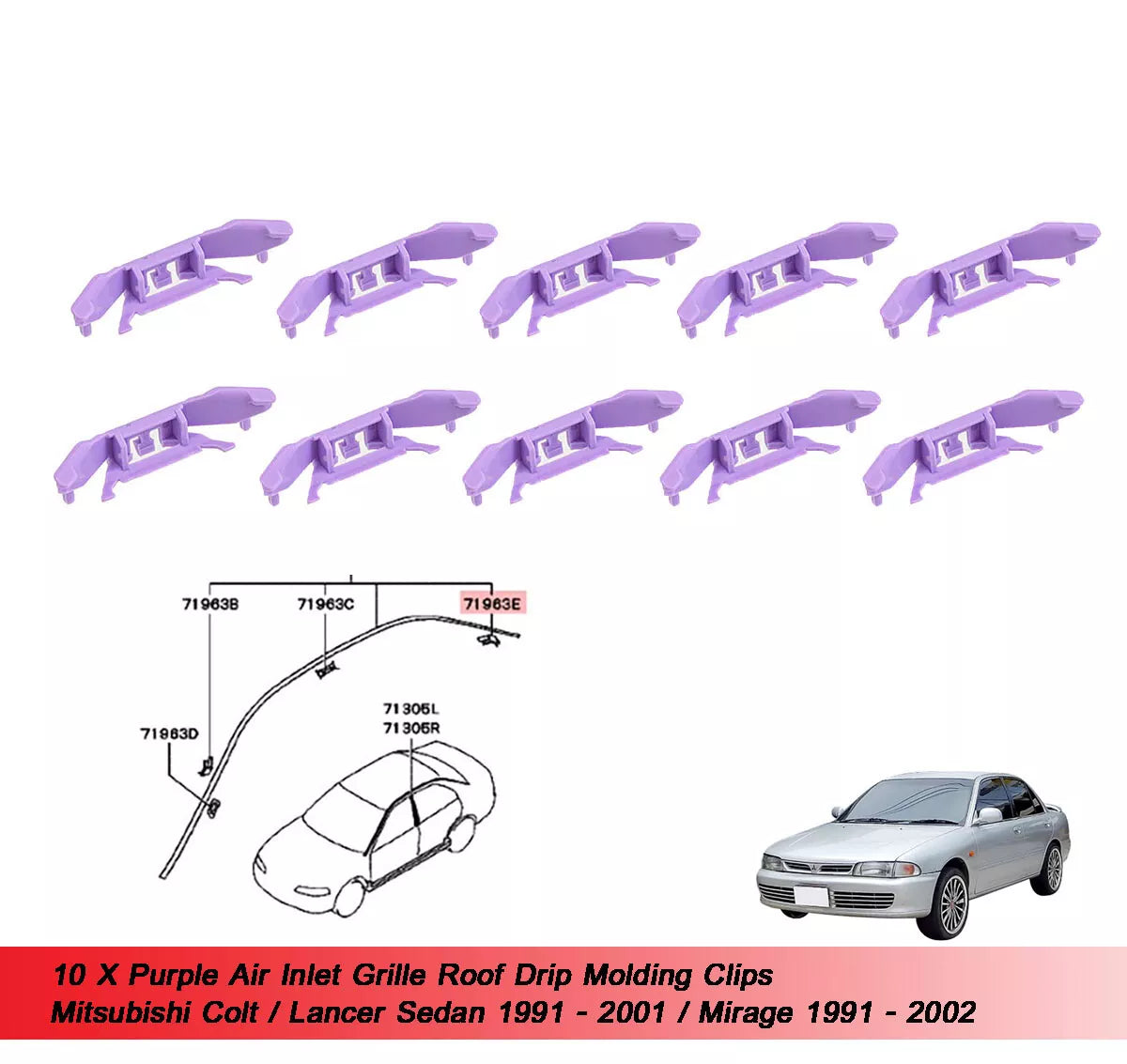 10 Roof Moulding Clips for Mitsubishi Colt Lancer Sedan Mirage (1991-2010)