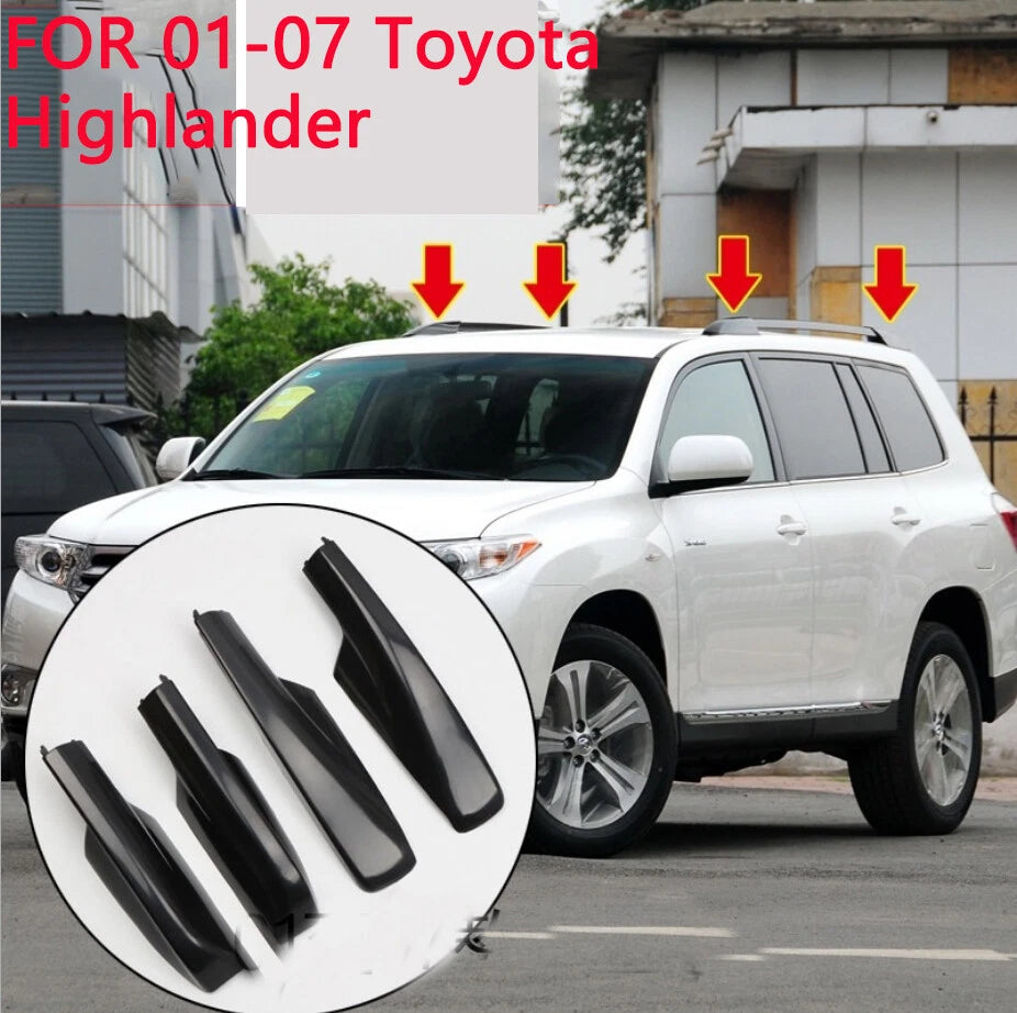 4 x Black Roof Rack Cover Rail End Shell for Toyota Highlander (2001–2007)